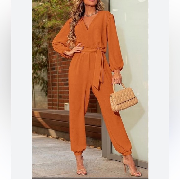 PRETTYGARDEN Rust Orange Long Sleeve Jumpsuit M NWOT - Picture 3 of 13